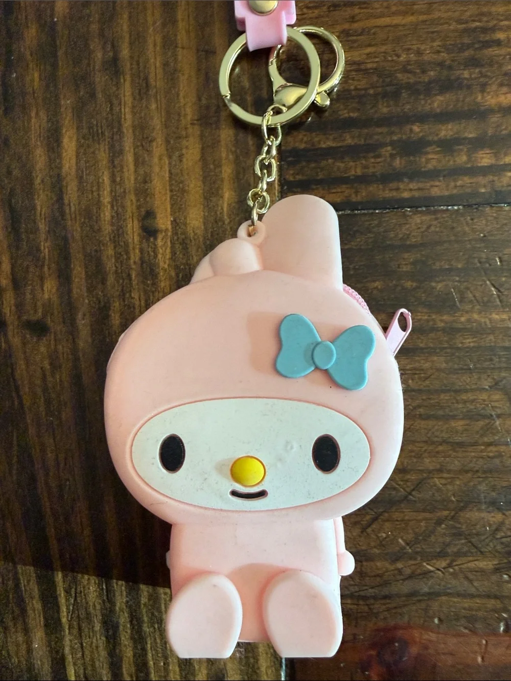 Kawaii Bunny-Themed Character Keychain Coin Pouch w/Goldtone Wristlet Strap